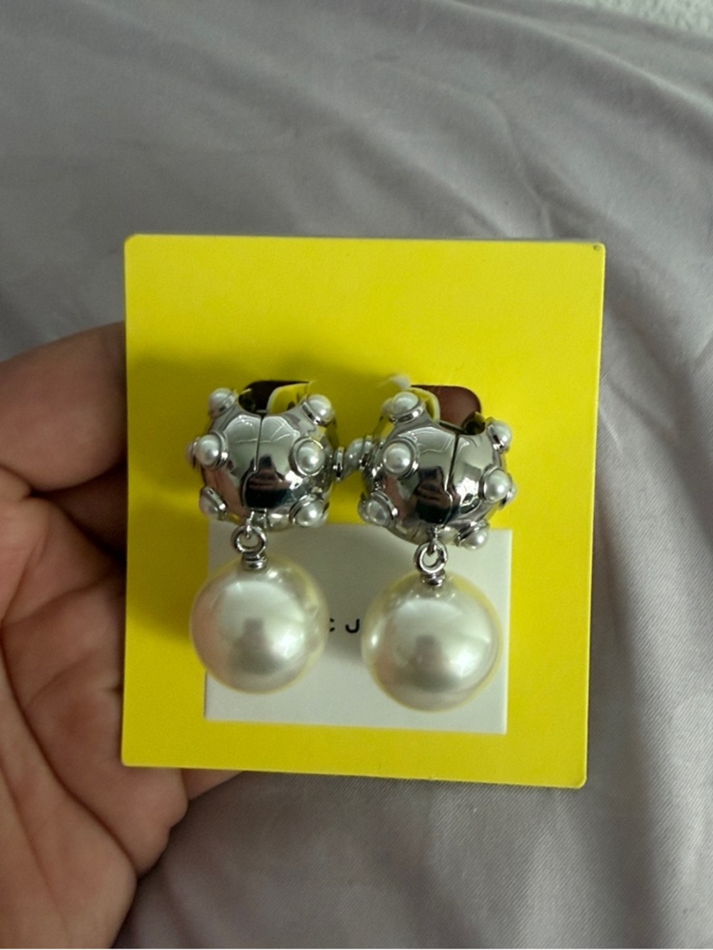 Marc Jacobs White and Silver Pearl Stud Earrings